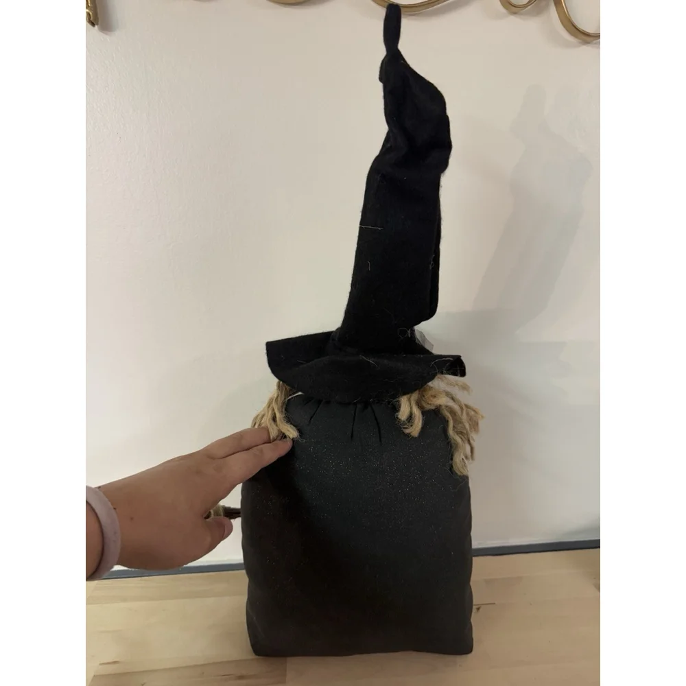 Vintage fabric sitting primitive witch doll Actual Wood Broom Handmade Halloween